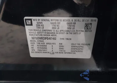 2015 GMC Sierra 1500 Denali z USA, uszkodzony, nr VIN 3GTU2WEC0FG497492